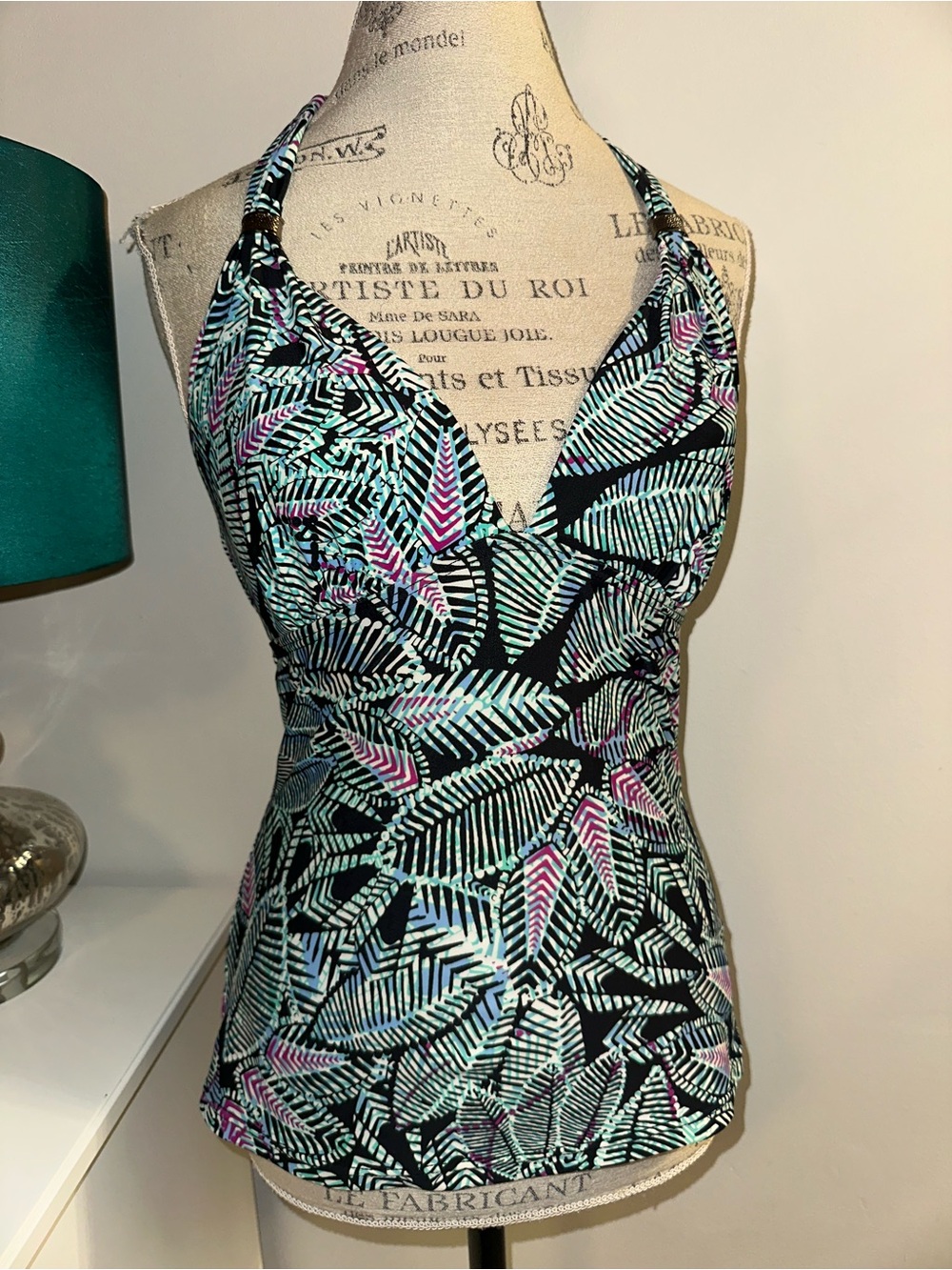 Croft & Barrow Ladies Halter Tankini Top Tropical Palm Print 10 MINT CONDITION